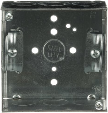 Square Outlet Box, 30.3 Cubic Inches, 4 Inch x 2-1/8 Inch, Steel, 11 Knockouts