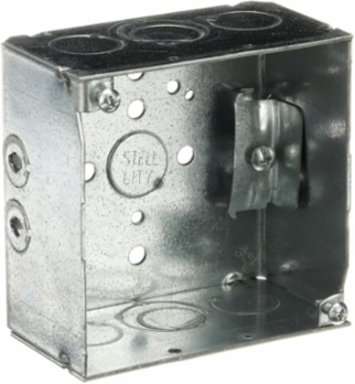 Square Outlet Box, 30.3 Cubic Inches, 4 Inch x 2-1/8 Inch, Steel, 11 Knockouts