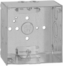 Square Outlet Box, 30.3 Cubic Inches, 4 Inch x 2-1/8 Inch, Steel, 11 Knockouts