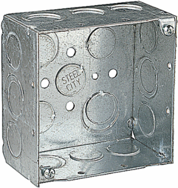 Square Outlet Box, 30.3 Cubic Inches, 4 Inch x 4 Inch x 2-1/8 Inch, Steel