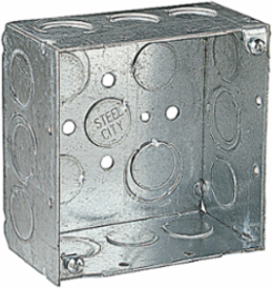 Square Outlet Box, 30.3 Cubic Inches, 4 Inch x 4 Inch x 2-1/8 Inch, Steel