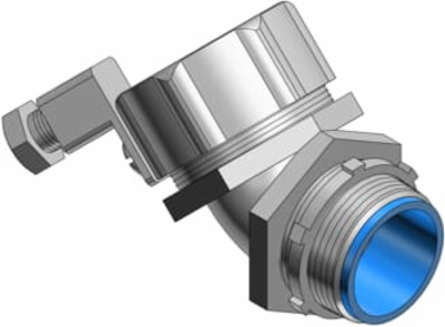1/2 Inch Liquidtight Insulated Connector Fitting, 45 Degree Angle, Malleable Iron