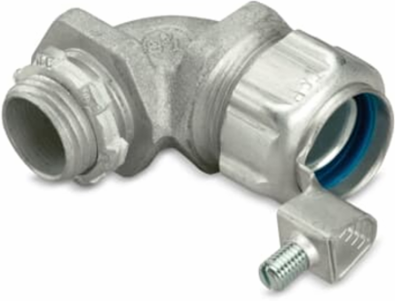 1/2 Inch External Bonding Liquidtight Insulated Connector, 90 Degree Angle, Malleable Iron
