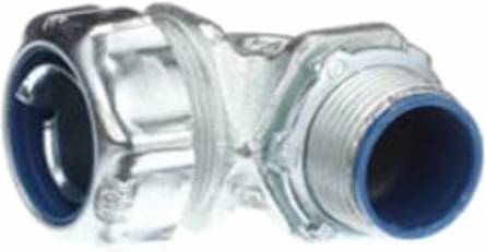 3/4 Inch 90 Degree Malleable Iron Liquidtight Connector, Electro Zinc Plated