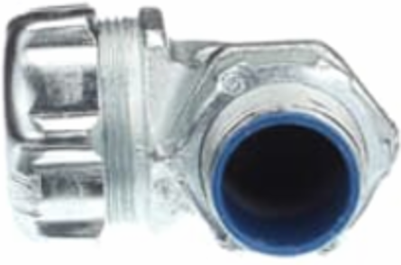 3/4 Inch 90 Degree Malleable Iron Liquidtight Connector, Electro Zinc Plated