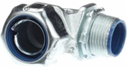 3/4 Inch 90 Degree Malleable Iron Liquidtight Connector, Electro Zinc Plated