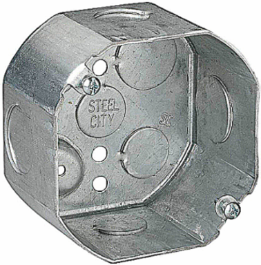 Octagonal Ceiling Box 4 Inch Diameter x 2-1/8 Inch Depth, Steel