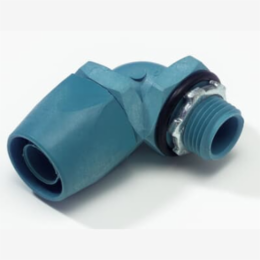 1/2 Inch 90 Degree Non-metallic Liquidtight Connector, Thermoplastic, UL E23018