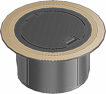 Recessed Service Floor Box Cover Kit, Black with Brass Flange, 5-5/32 Inch Opening