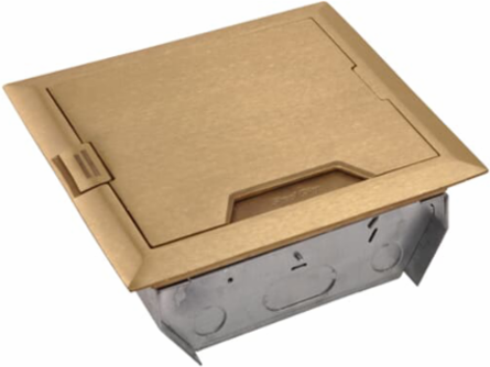 Three Compartment Access Floor Module, 4 Inch Depth, Brass Cover, 150 Cubic Inches