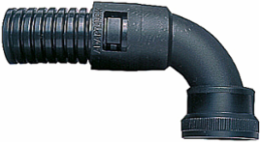 90 Degree Conduit Fitting, 28mm, 15/16 Inch UNEF Thread, Black