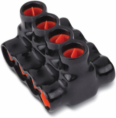 4 Port PVC Connector, 250-6 AWG, 600V, Black, 4.06 Inch Length