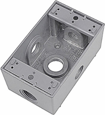 Weatherproof Box 17.3 Cubic Inches 5 Outlets 1/2 Inch Hub Silver Aluminum