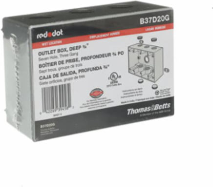 3 Gang Deep Weatherproof Box 54.8 Cubic Inches, 3/4 Inch Hub, Silver Aluminum