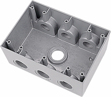 Weatherproof Box 54.8 Cubic Inches, 7 Outlets, Aluminum, 6.5x4.75x2.75 Inch