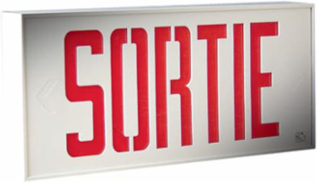 Emergency Illuminated Sortie Sign, 8-3/4 Inch Height x 19-3/4 Inch Width, Red Text, Factory White