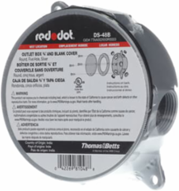 4 Inch Round Outlet Box Cover, 16 Cubic Inches, 3/4 Inch Hub Size, Aluminum