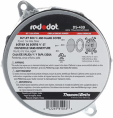 4 Inch Round Outlet Box Cover, 16 Cubic Inches, 3/4 Inch Hub Size, Aluminum
