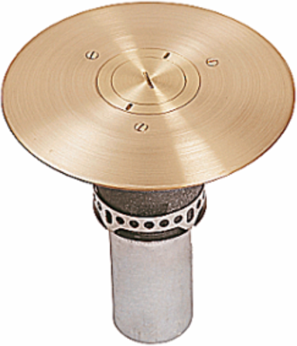 Poke Through Furniture Feed Unit, 3 Inch Drill Size, Galvanized Steel, Brushed Brass Cover