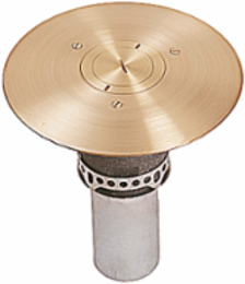 Poke Through Furniture Feed Unit, 3 Inch Drill Size, Galvanized Steel, Brushed Brass Cover
