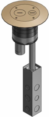Poke-Through Furniture Feed Base Unit, 4 Inch Drill, 18 Inch Length, Brass