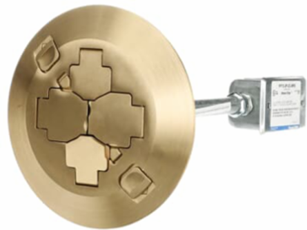 Poke-Through 3 Inch Drill Size with 2 Power and 2 Data Jacks, Brass Cover