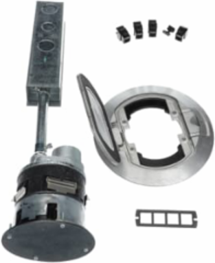 Poke Through Base Unit, 4 Inch Drill Size, 4 Power Receptacles, Aluminum Cover