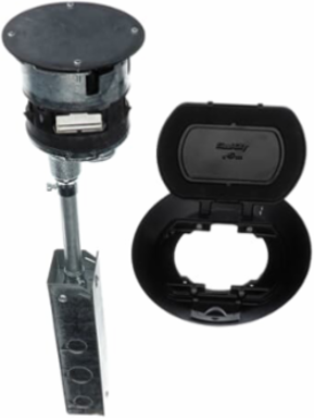 4 Inch Poke-Through Unit with 4 Power Receptacles and 4 Data Jacks, Black Cover