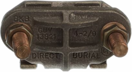 U-Bolt Copper Ground Clamp 4-2/0 AWG, Rod Size 1-3/8 to 1-1/2 Inch