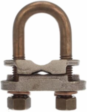 U-Bolt Ground Clamp, Copper, Wire Range 4 - 2/0, Rod Size 5/8 - 3/4 Inch