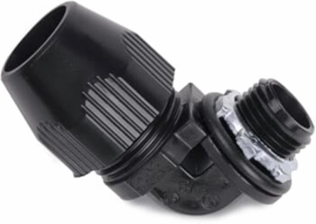 1/2 Inch 90 Degree Non-Metallic Liquidtight Bullet Connector, Thermoplastic