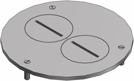 Aluminum Flush Service Floor Box Cover Plate, 4 Inch Diameter, 2 Plugs