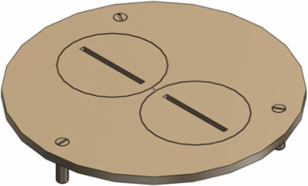 Brass Cover Plate for Flush Service Floor Boxes, 4 Inch Diameter, Duplex Plugs