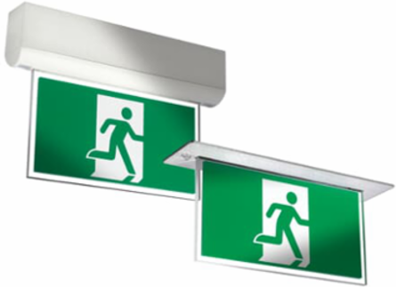 Illuminated Pictogram Exit Sign, 7 Inch x 15 Inch, Brushed Aluminum, AC 120-347V