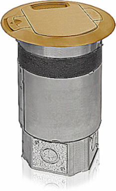 Recessed Three-Gang Poke Through, 8 Inch Cover, 6 Inch Core Drill, Brass Finish