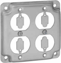 4 Inch Square Surface Cover, 5 Cubic Inches, Galvanized Steel, For Two Duplex Receptacles
