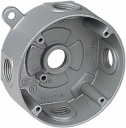 Round Outlet Box, 5 Outlets, 4-1/8 Inch Diameter, 16.3 Cubic Inches, Aluminum