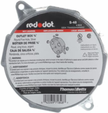 Aluminum Round Outlet Box, 15.8 Cubic Inches, 3/4 Inch Hub, 5 Outlets