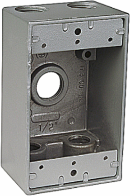 Universal Standard Outlet Box 19 Cubic Inches, 5 Outlets, 4-9/16 Inch Length, Aluminum