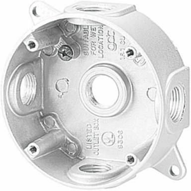 Round Weatherproof Outlet Box, 16.3 Cubic Inches, 4-1/8 Inch Diameter, White Aluminum