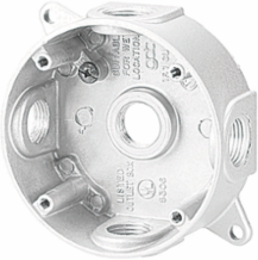Round Weatherproof Outlet Box, 16.3 Cubic Inches, 4-1/8 Inch Diameter, White Aluminum