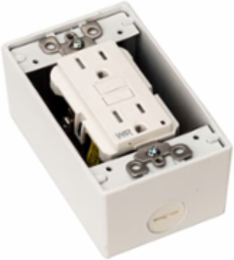 GFCI Outlet Box Kit, 18 Cubic Inches, 4-3/4 Inch x 3 Inch, 1/2 Inch Hub, White