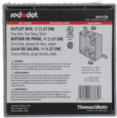 2 Gang Weatherproof Outdoor Box 31 Cubic Inches Hub Size 1/2 Inch Aluminum Silver