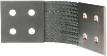 Tinned Copper 4-Hole Flexible Braid Connector, 12 Inch Length, 4 Inch Wide
