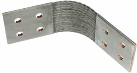 Tinned Copper 4-Hole Flexible Braid Connector, 12 Inch Length, 4 Inch Wide