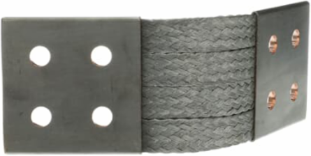 Tinned Copper 4-Hole Flexible Braid Connector, 12 Inch Length, 4 Inch Wide