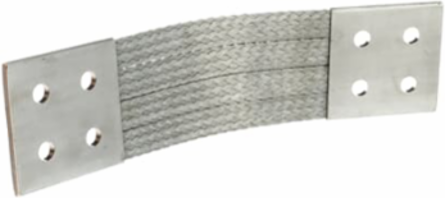 Flexible Braid Connector 16 Inch, Tin-Plated Copper, 4-Hole NEMA Pads