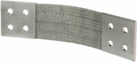 Flexible Braid Connector 16 Inch, Tin-Plated Copper, 4-Hole NEMA Pads