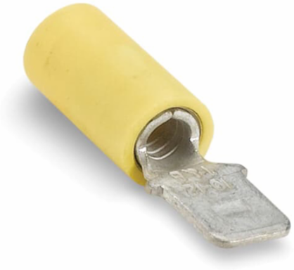 Vinyl Insulated Male Disconnect 12-10 AWG, Yellow, Brass with Copper Sleeve