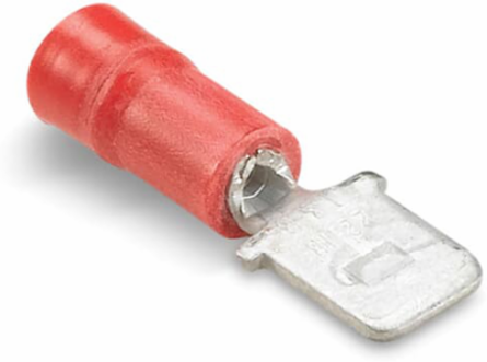 Vinyl Insulated Male Tab Connector 22-16 AWG, Brass with Copper Sleeve